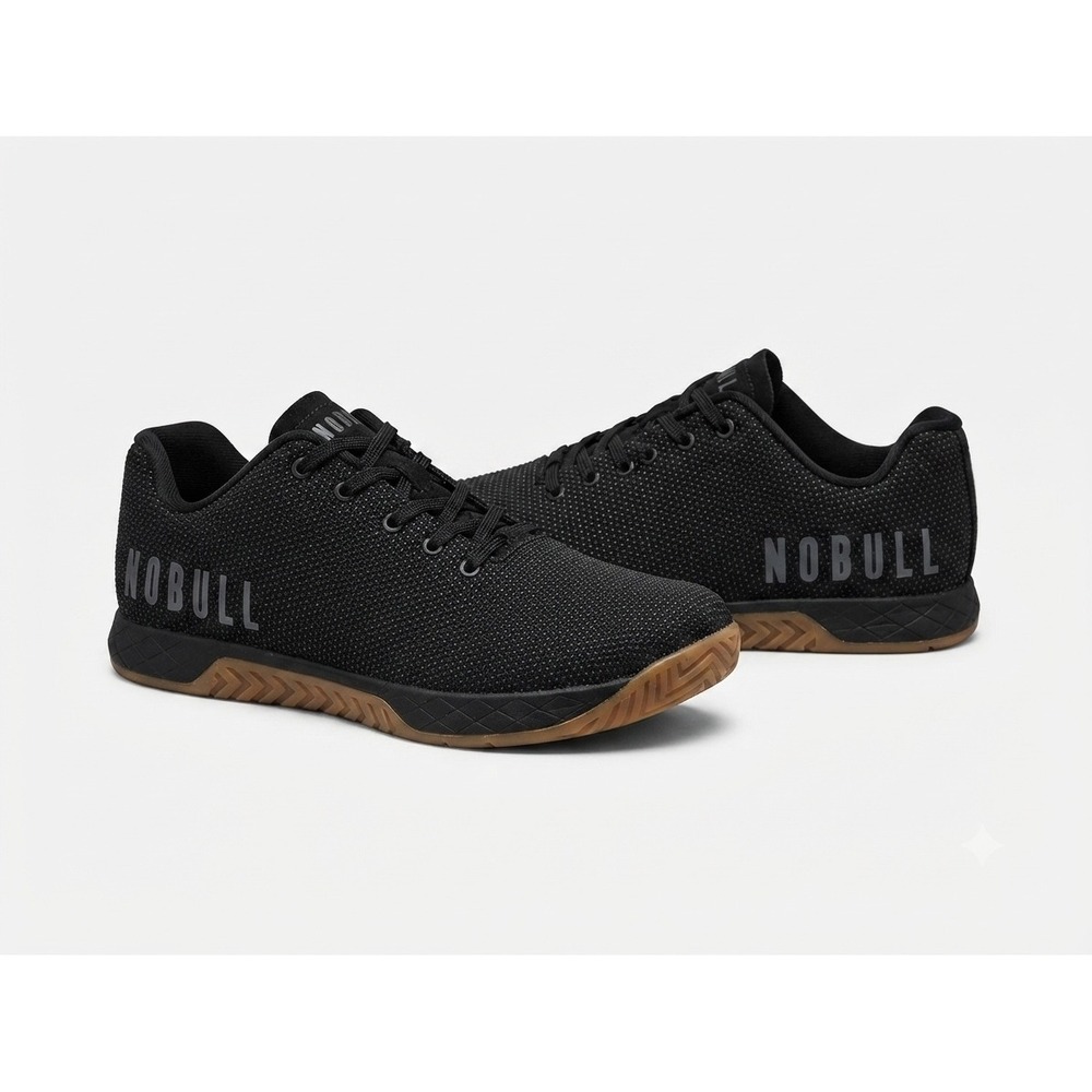 NOBULL Black Gum Trainer Mens 5.5 Womens 7 SuperFabric Training Shoes Low Top